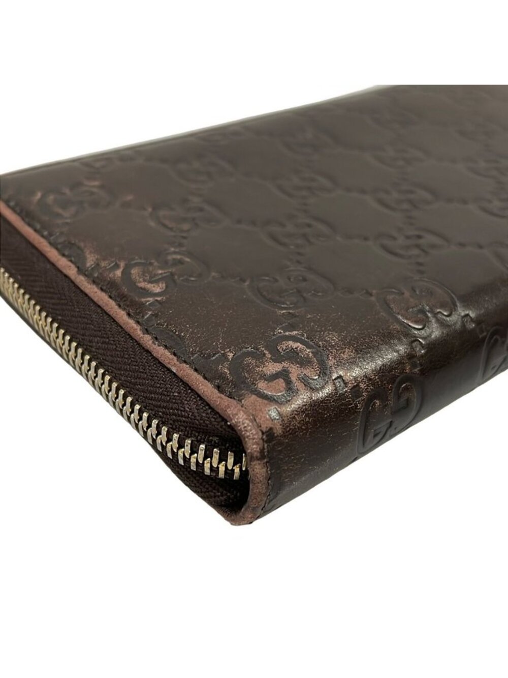 Gucci Wallet Guccissima Line Metal Bar Dark Brown Zip Around Leather - Picture 7 of 8